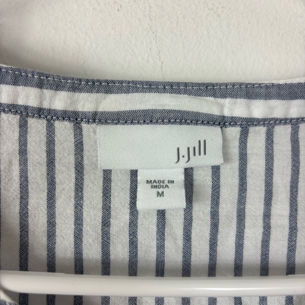 J. Jill Striped Button Up Womens M Mixed Print Roll Tab Sleeve Coastal Beach - Picture 4 of 6